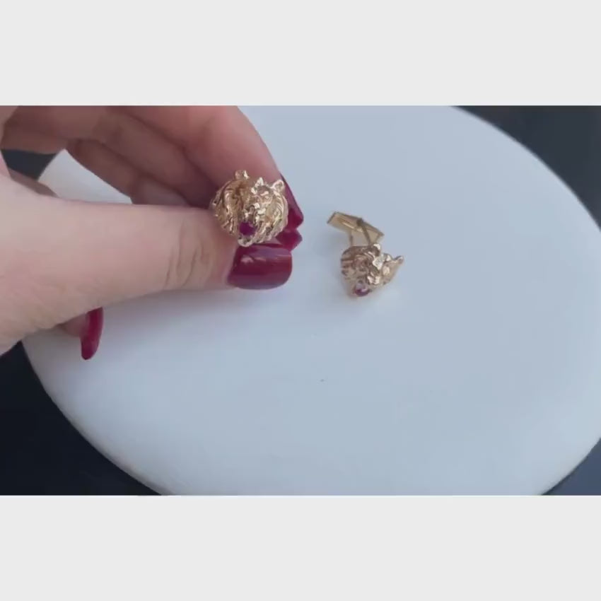 Load video: Lion of Judah Ruby Cufflinks in 14k Gold