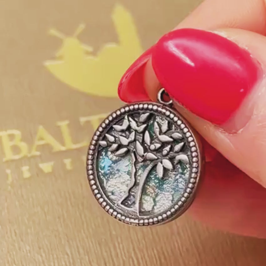 Load video: Tree of Life Earrings with Roman Glass in Sterling Silver