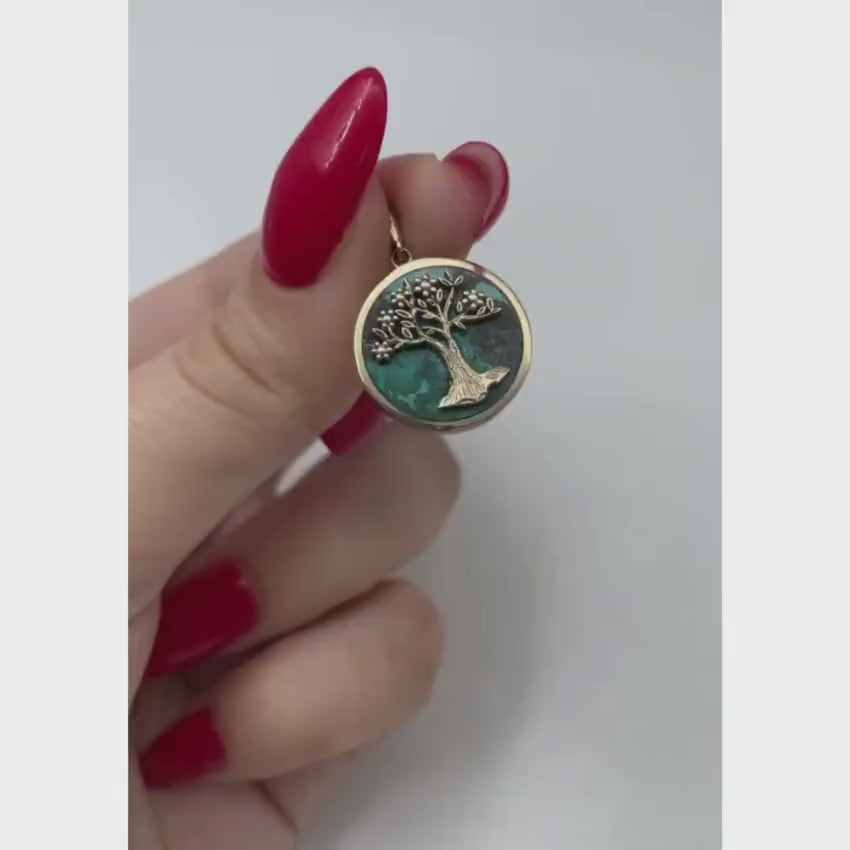 Load video: Tree of Life Round Pendant with Eilat Stone in 14K Gold