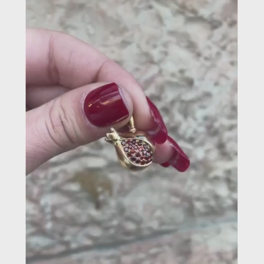 Load video: Garnet Pomegranate Pendant in 14k Yellow Gold