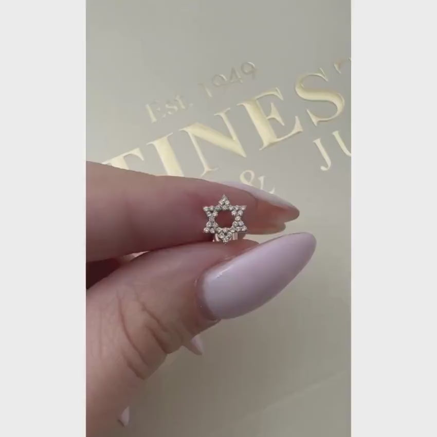 Load video: Star of David Diamond Stud Earrings in 14K Gold