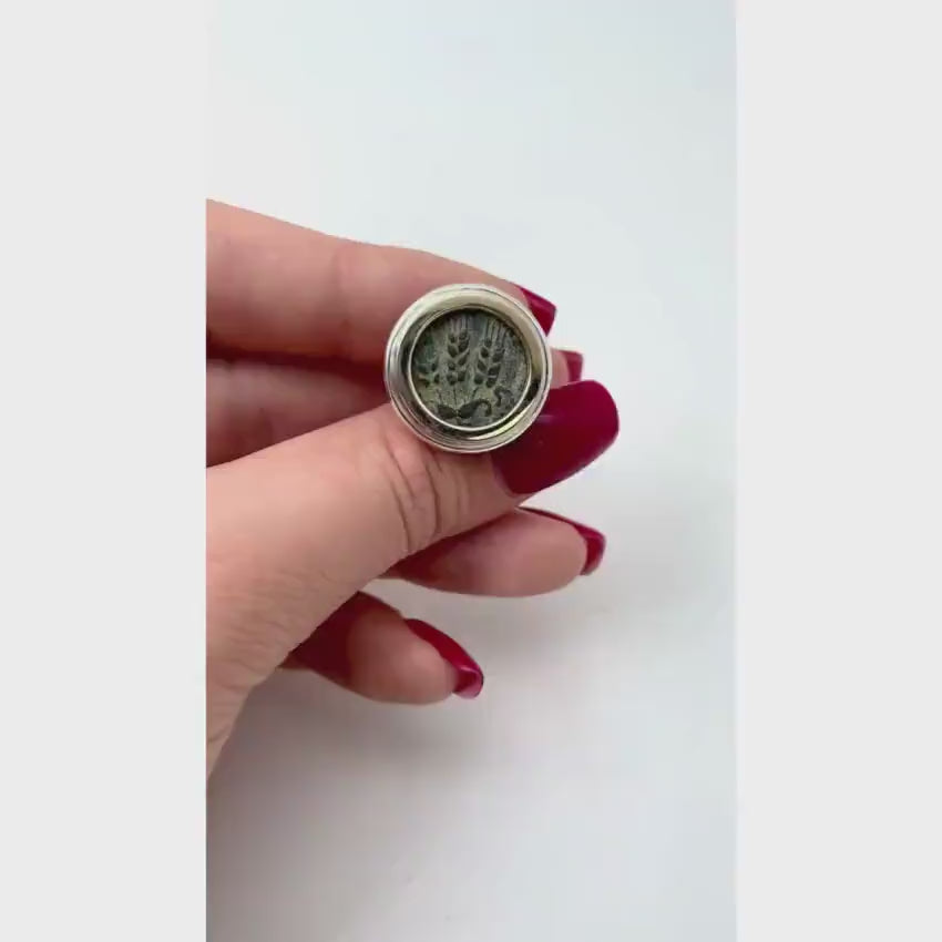 Load video: Silver and 14k Gold Round King Agrippa Coin Cufflinks