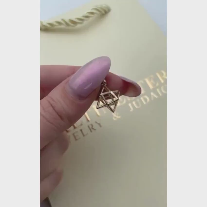 Load video: Star of David Pendant - 14k Gold Kabbalistic Merkavah
