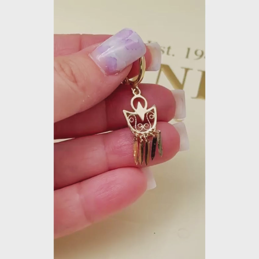 Load video: 14K Gold Filigree Crescent Fringe Earrings