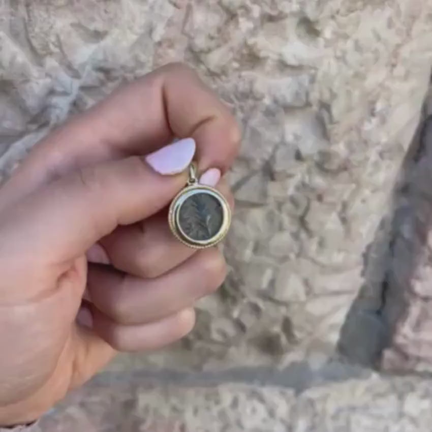 Load video: 14K Gold Pruta Coin (Roman Procurators Coin) Pendant