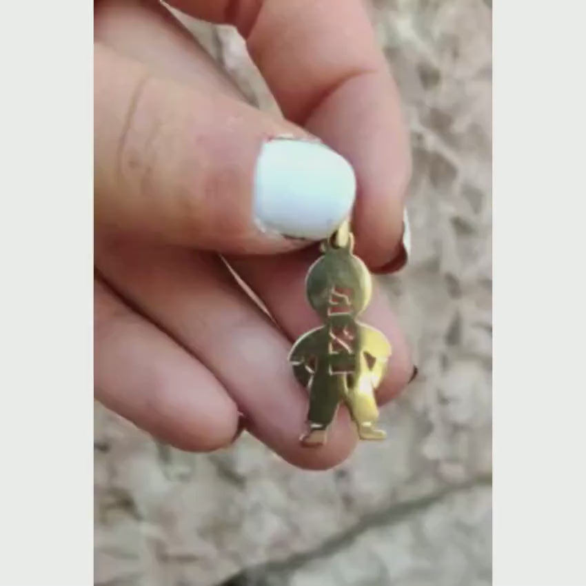 Load video: Little Boy Name Pendant 14k Gold