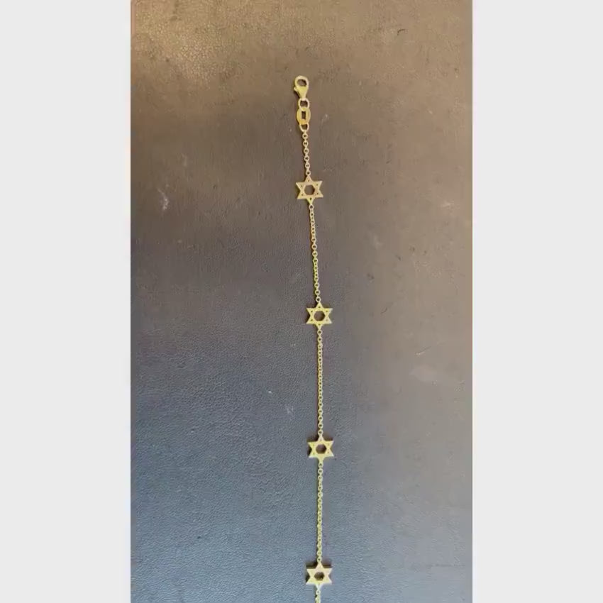 Load video: 14K Gold Charm Bracelet with Star of David