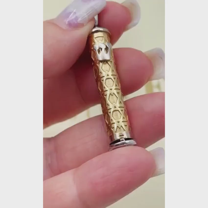 Load video: 14K Two Tone Gold Star of David Design Mezuzah Pendant