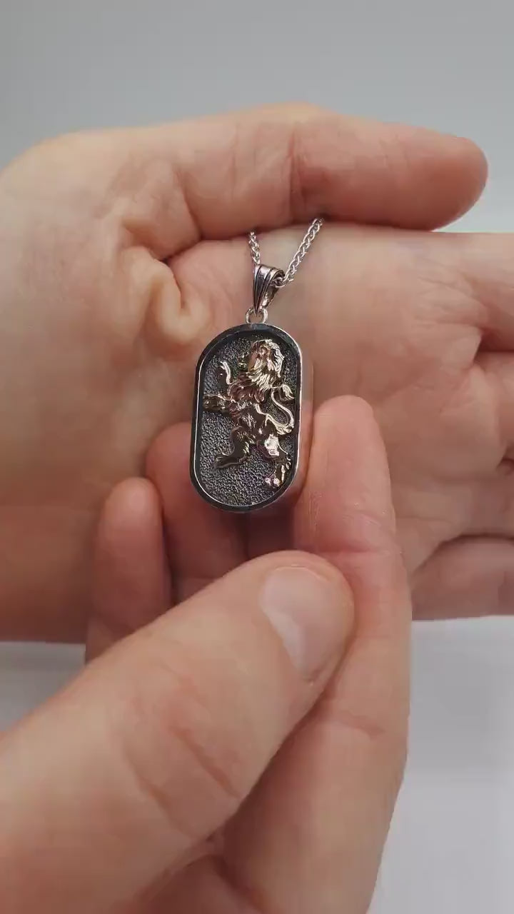 Load video: Lion of Judah on Jerusalem Stone Pendant Necklace with Hebrew Nano Bible