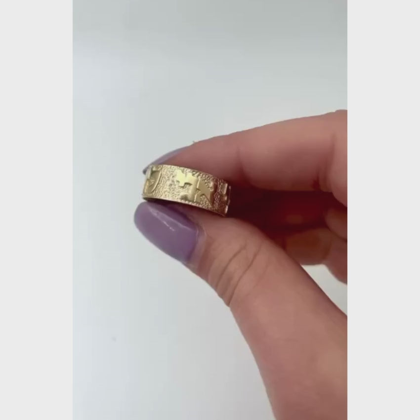 Load video: Broad Hebrew Wedding Ring - 14K Gold Hammered