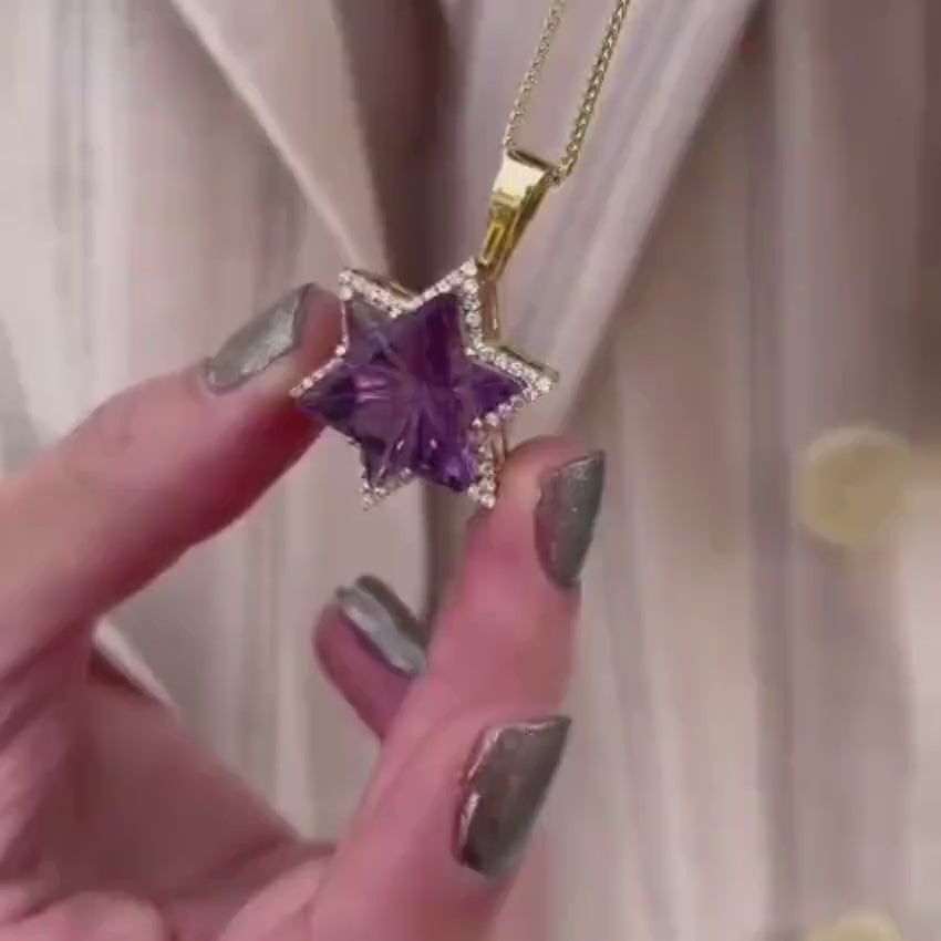 Load video: Diamond Amethyst Star of David Pendant