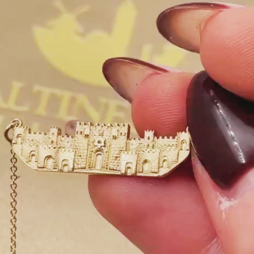 Load video: Jerusalem Skyline Necklace in 14K Yellow Gold