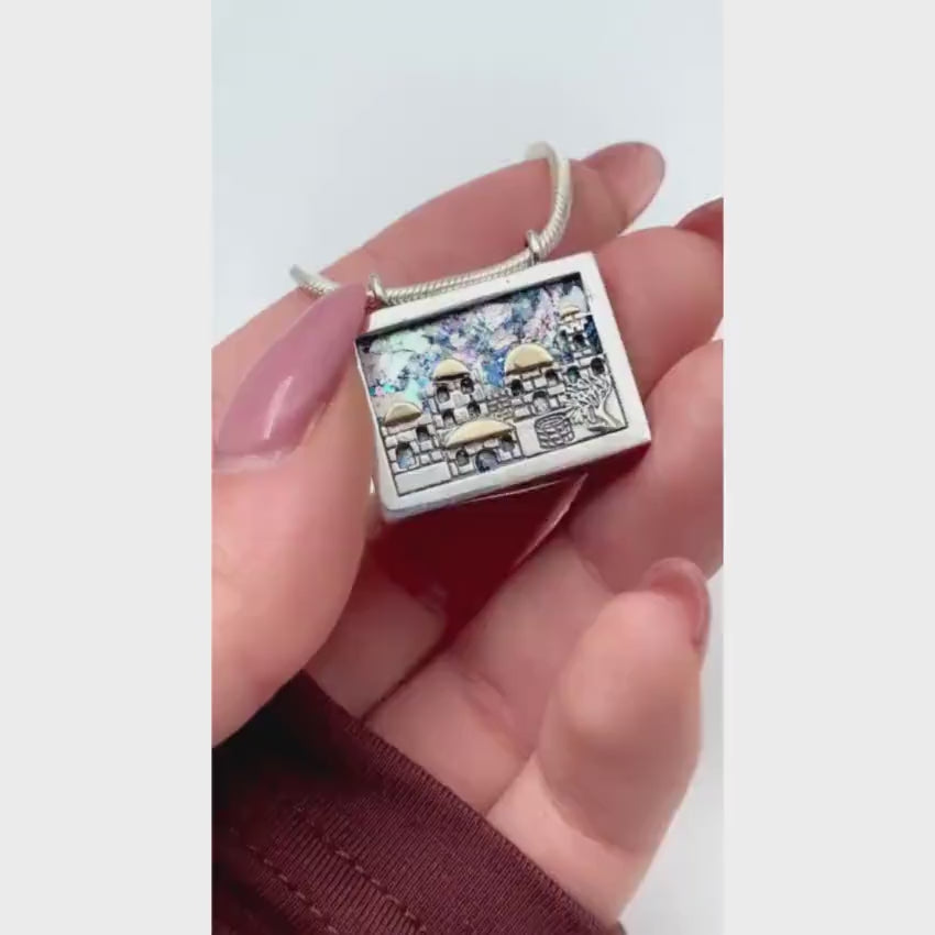 Load video: Jerusalem Necklace with Roman Glass in Sterling Silver and Gold