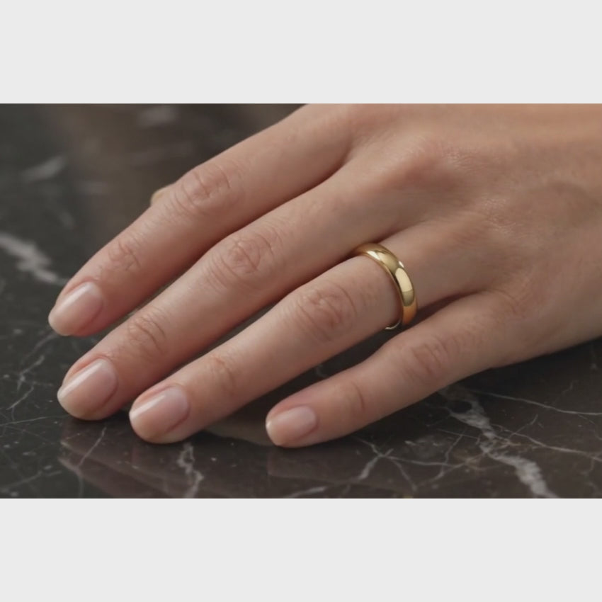 Load video: 14k Yellow Gold Hebrew Wedding Band with Inside Engraved