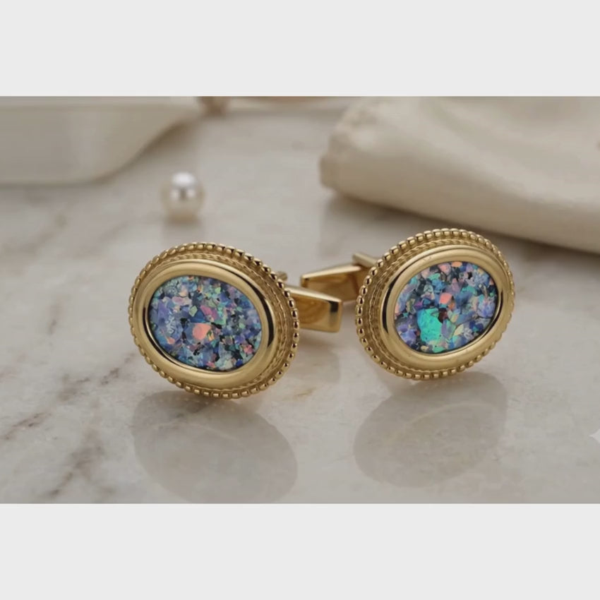 Load video: Yemenite 14k Gold Oval Roman Glass Cufflinks