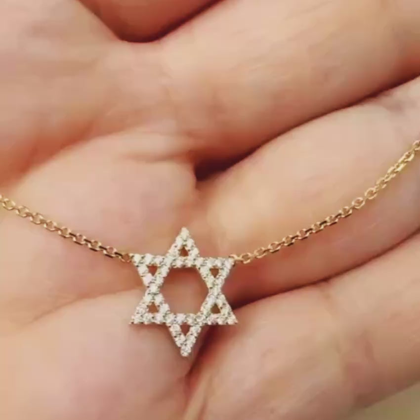 Load video: 14K Gold Diamond Star of David Personalized Initials Necklace