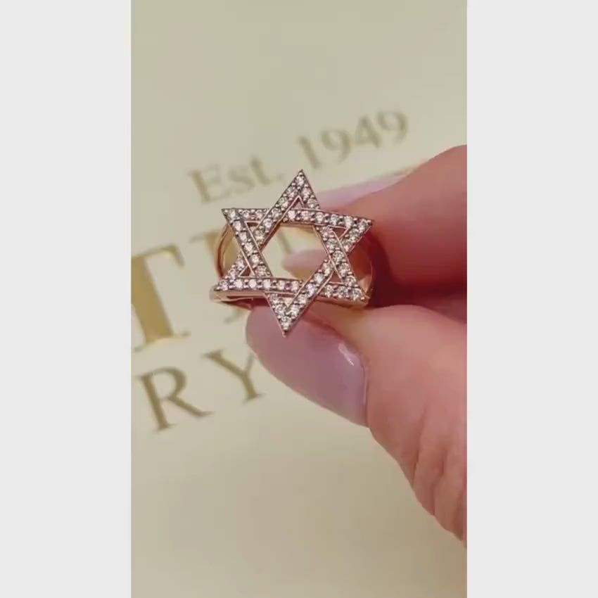Load video: Diamond-Studded Star of David Ring in 14K Gold