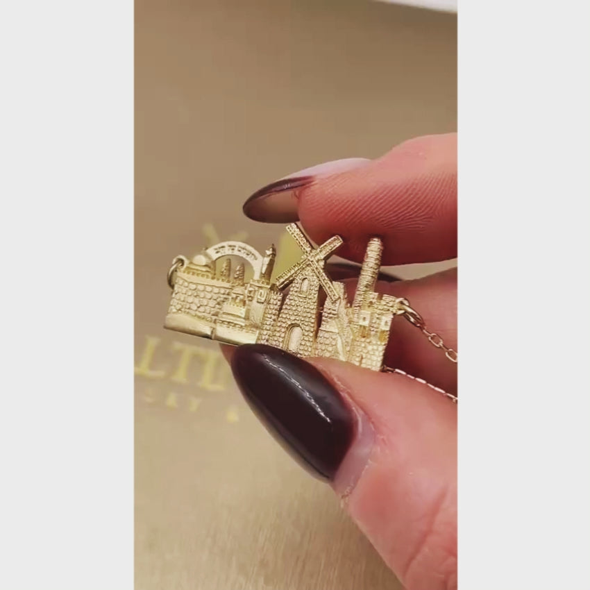 Load video: Jerusalem Old City Skyline Necklace in 14K Gold