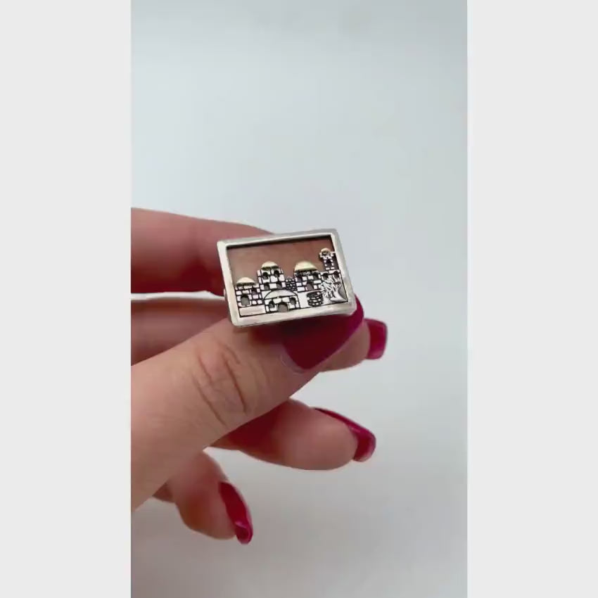 Load video: Jerusalem Skyline Cufflinks in Silver and Gold with Jerusalem Stone