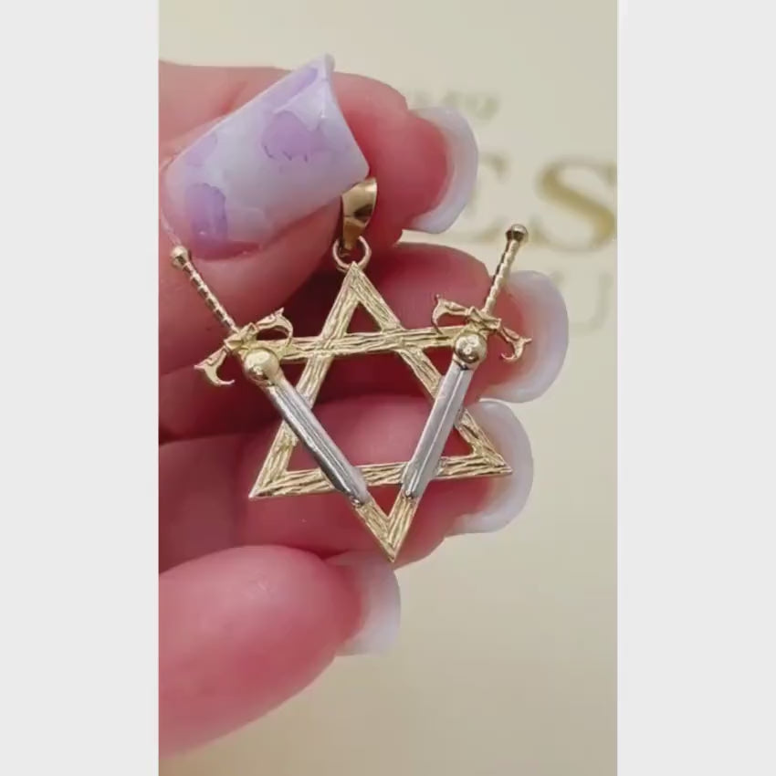 Load video: Victory Swords Star of David Pendant in 14K Two-Tone Gold
