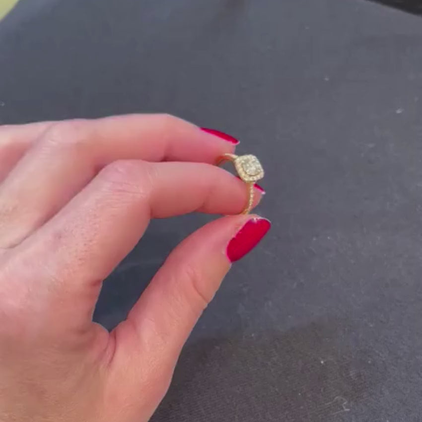 Load video: Diamond Square Halo Ring in 14K Yellow Gold