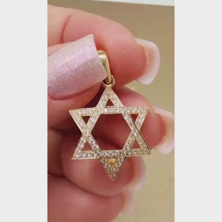 Load video: 18K Gold Diamond Star of David Pendant