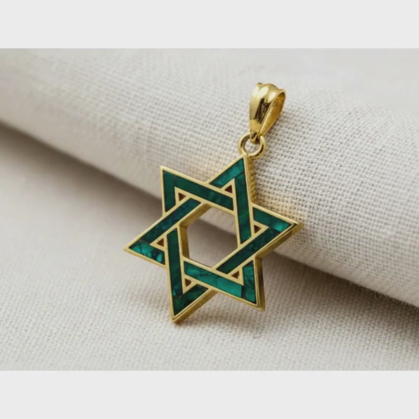 Load video: Eilat Stone Star of David Pendant in 14K Gold - 14 mm Size