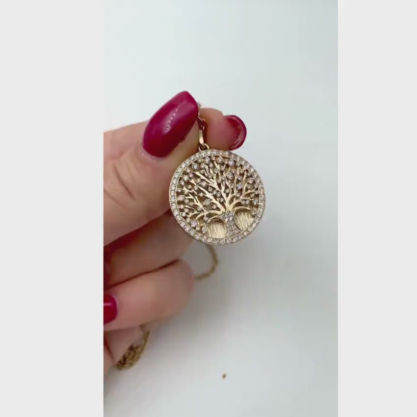 Load video: Tree of Life Large Pendant - 14K Gold and Diamonds