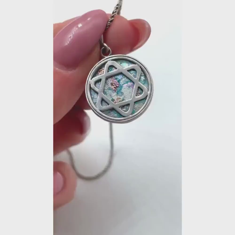 Load video: Silver Star of David Roman Glass Necklace
