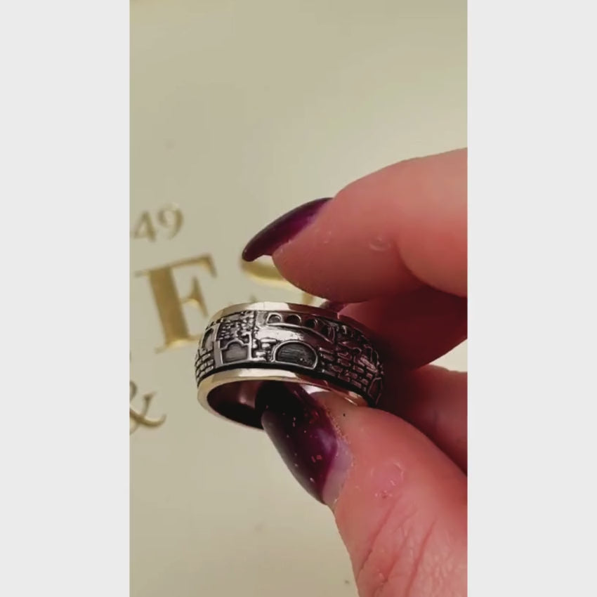 Load video: Spinning Jerusalem Ring 14K Gold and Silver - Broad