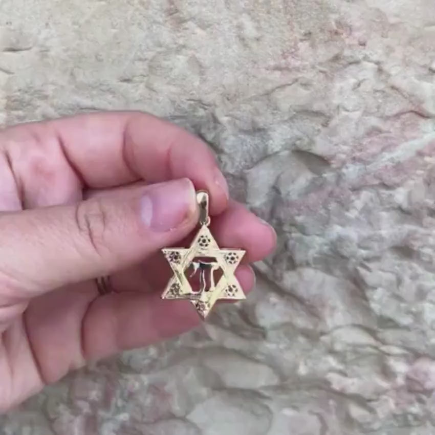 Load video: Star of David Pendant - Intersecting Points Hai Two Tone 14k Gold Pendant