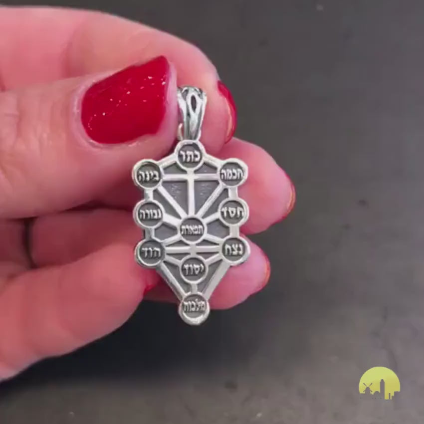 Load video: Ten Sephirot Oxidized Silver Kabbalah Pendant