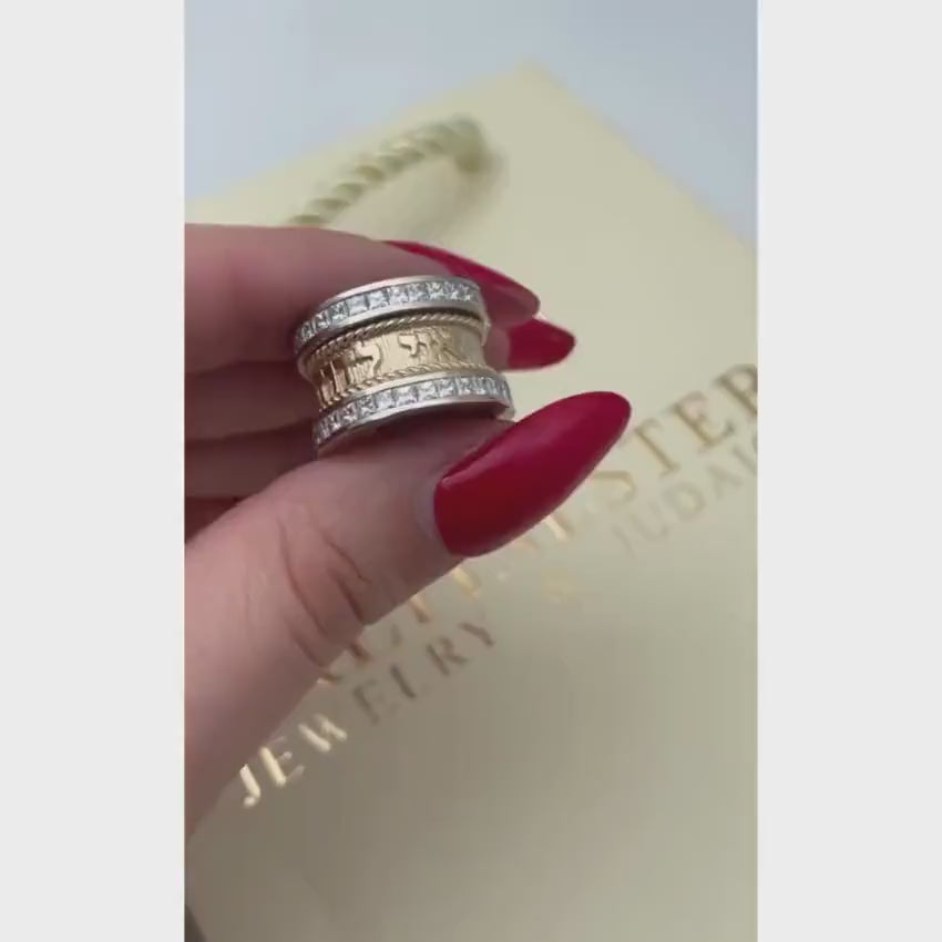 Load video: 14k Two Tone Gold Braid Design Diamond Wedding Ring