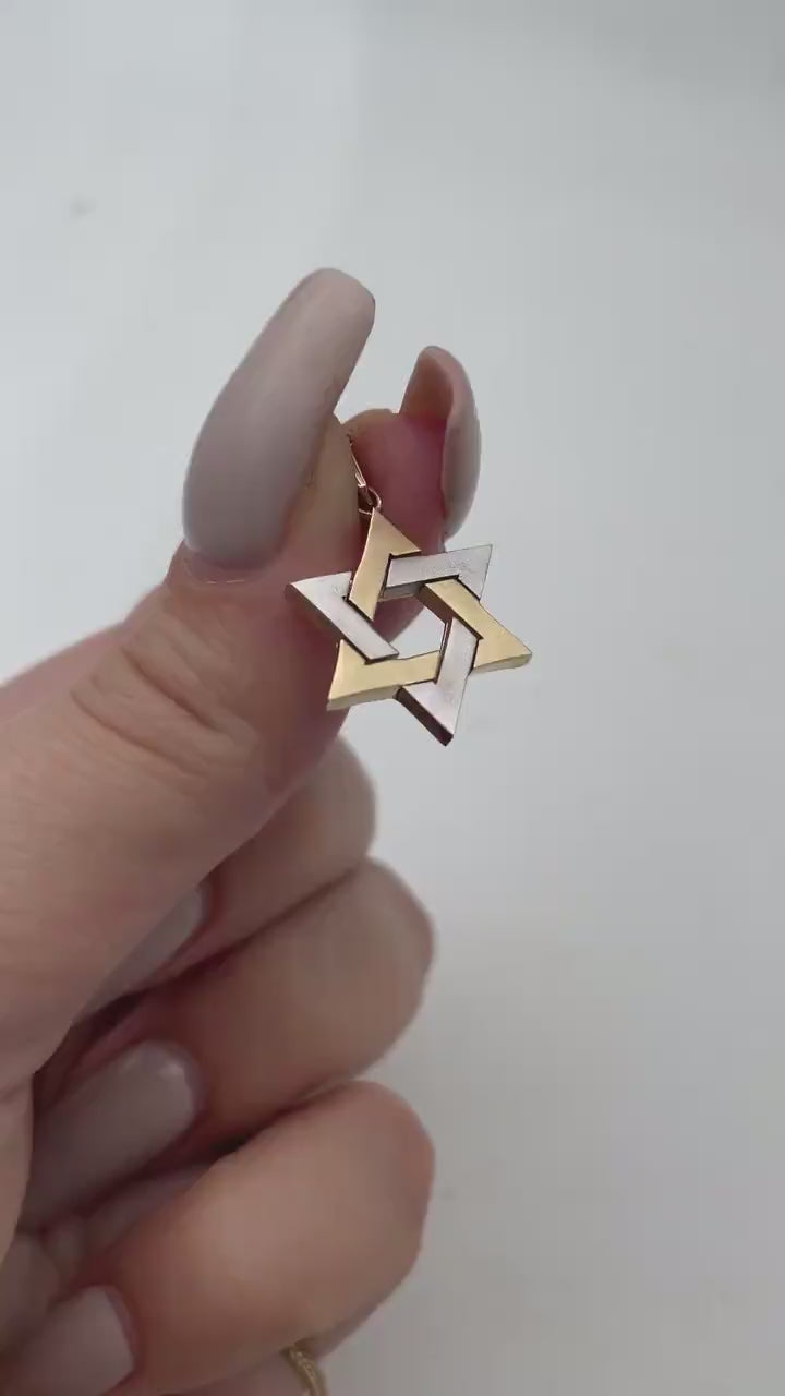 Load video: 14K Two Tone Gold Thick Star of David Pendant
