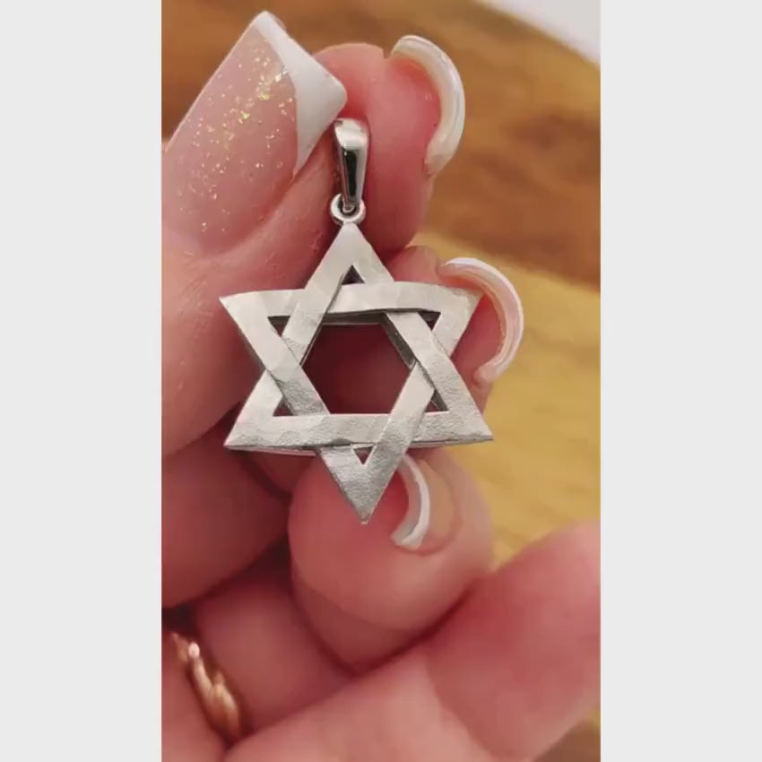 Load video: Star of David Textured Interwoven 3D Pendant in 14K Gold