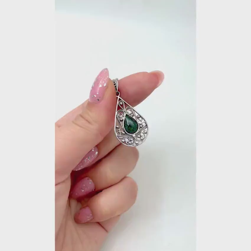 Load video: Eilat Stone Silver Necklace - Yemenite Pear Shaped