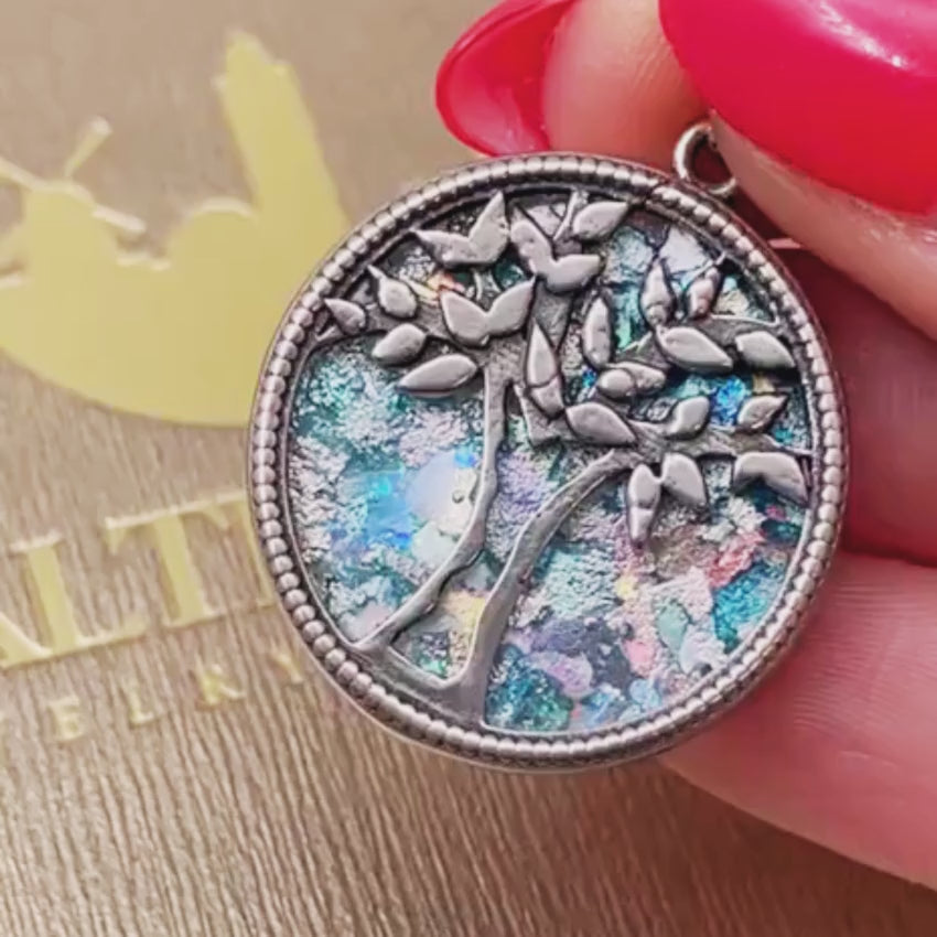Load video: Tree of Life Necklace with Roman Glass in Sterling Silver