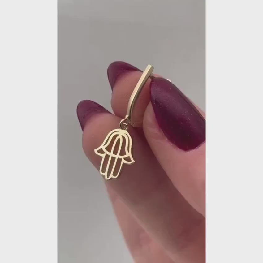 Load video: Hamsa Dangling Earrings in 14K Gold