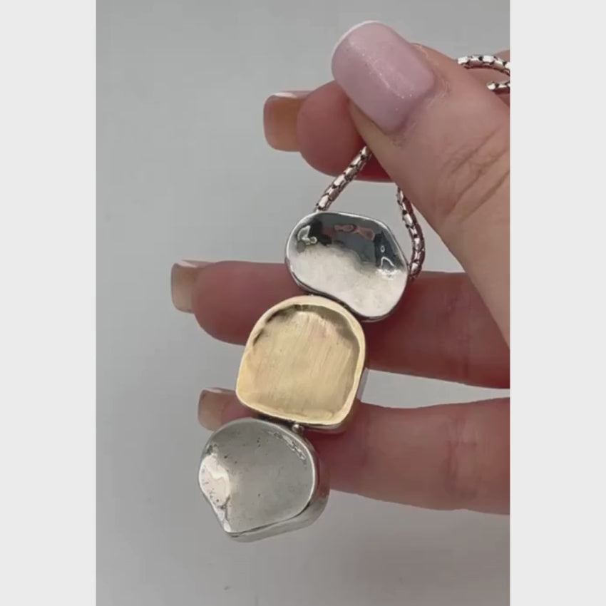 Load video: Israeli 3 Nugget Style Pendant Necklace in Silver and Gold