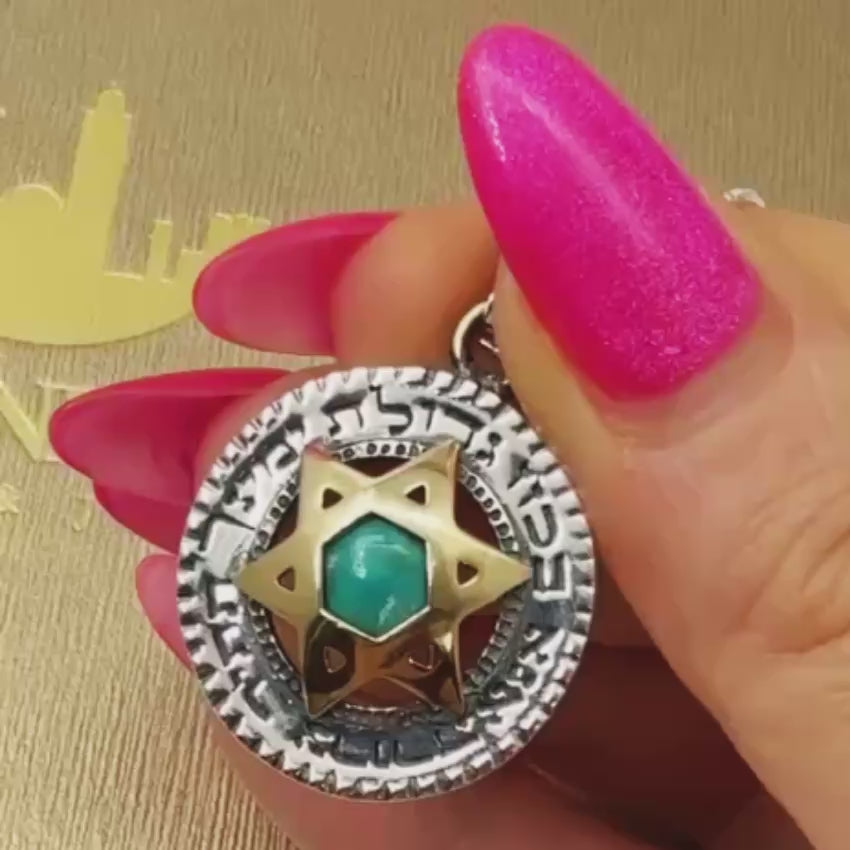 Load video: Ana Bekoach Turquoise Pendant Necklace in 925 Sterling Silver &amp; 9K Gold