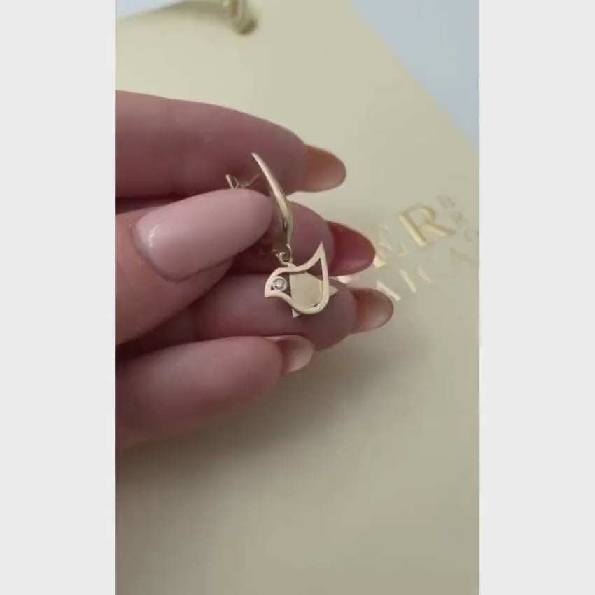 Load video: 14k Gold Diamond Star of David and Dove Earrings