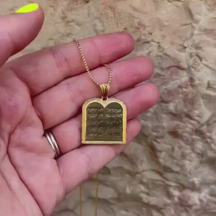 Load video: Ten Commandments 14k Yellow Gold Pendant