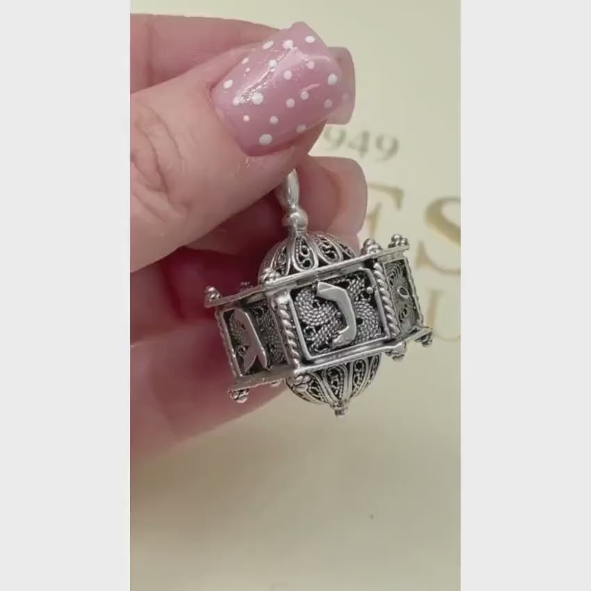 Load video: Sterling Silver Hexagon Dreidel with Filigree Art
