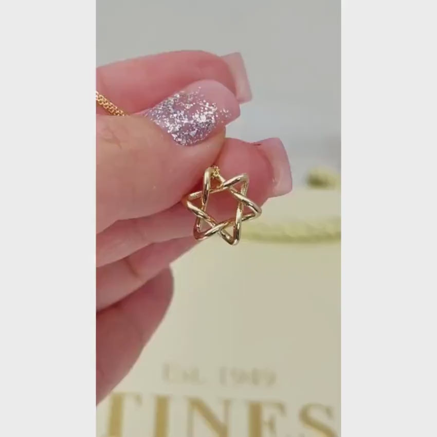 Load video: 14K Solid Gold Interwoven Star of David Necklace