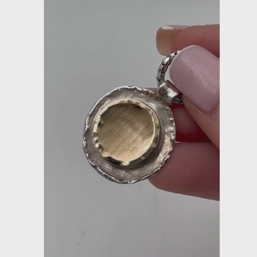 Load video: Designer Israeli Nugget Style Pendant Necklace in Silver and Gold