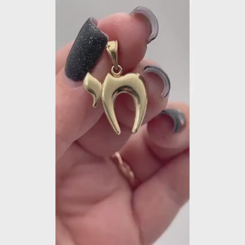 Load video: 14k Gold Shiny Modern Rounded Chai Pendant