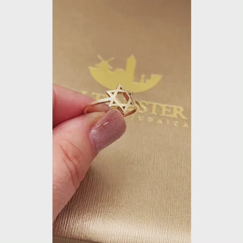 Load video: 14K Yellow Gold Domed Star of David Ring