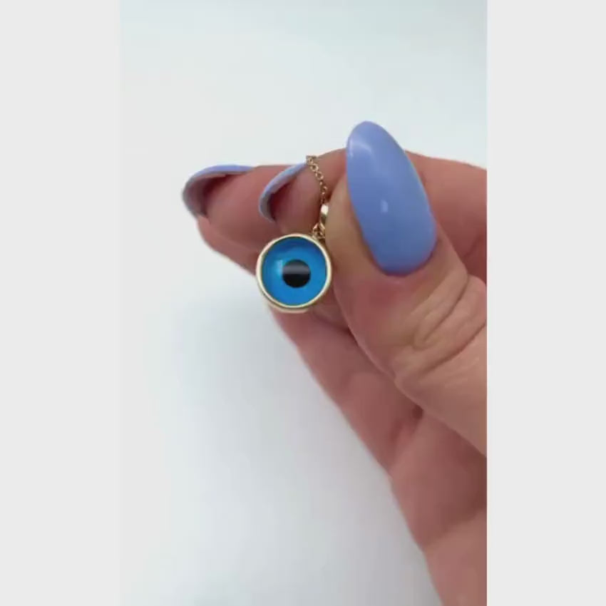 Load video: Evil Eye Pendant in 14k Gold Blue Crystal - Medium