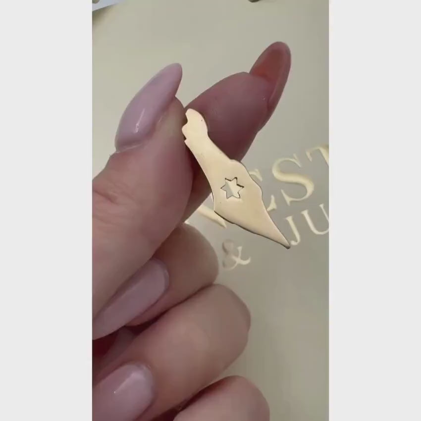 Load video: Map of Israel with Cutout Star of David 14K Gold Pendant