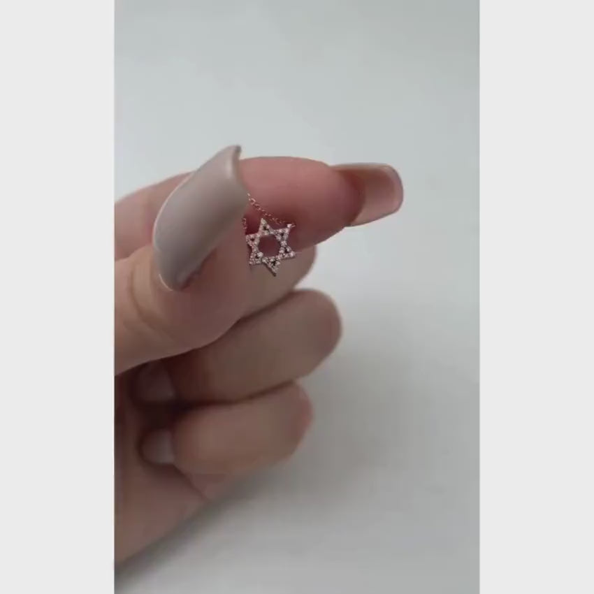 Load video: Diamond Star of David Linked Necklace in 14K Gold - Petite